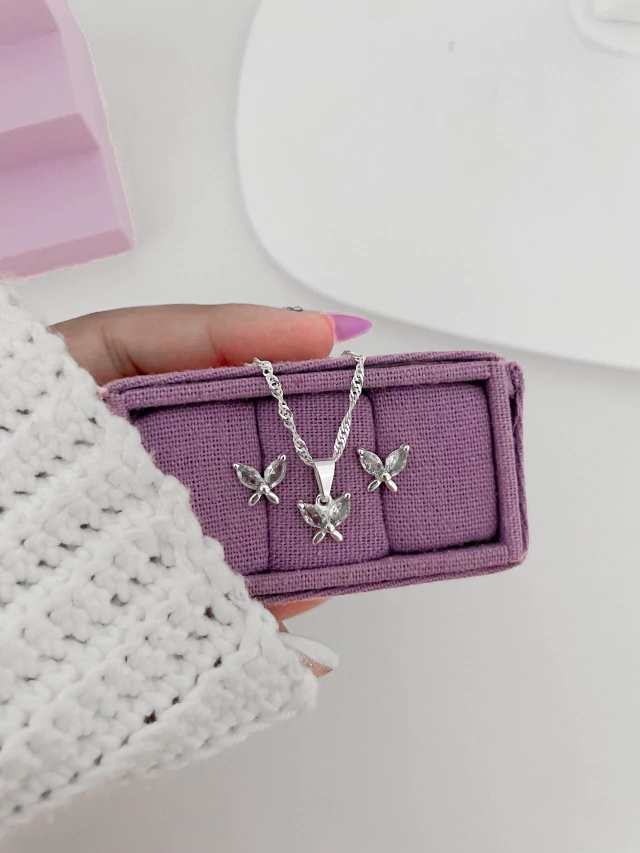 Conjunto borboleta zircônia