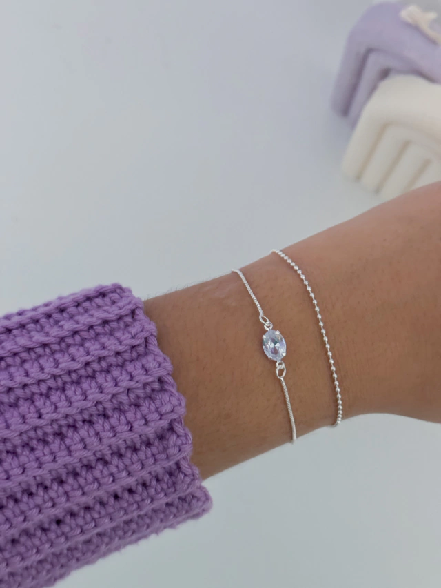 Pulseira dupla bolinha e cristal