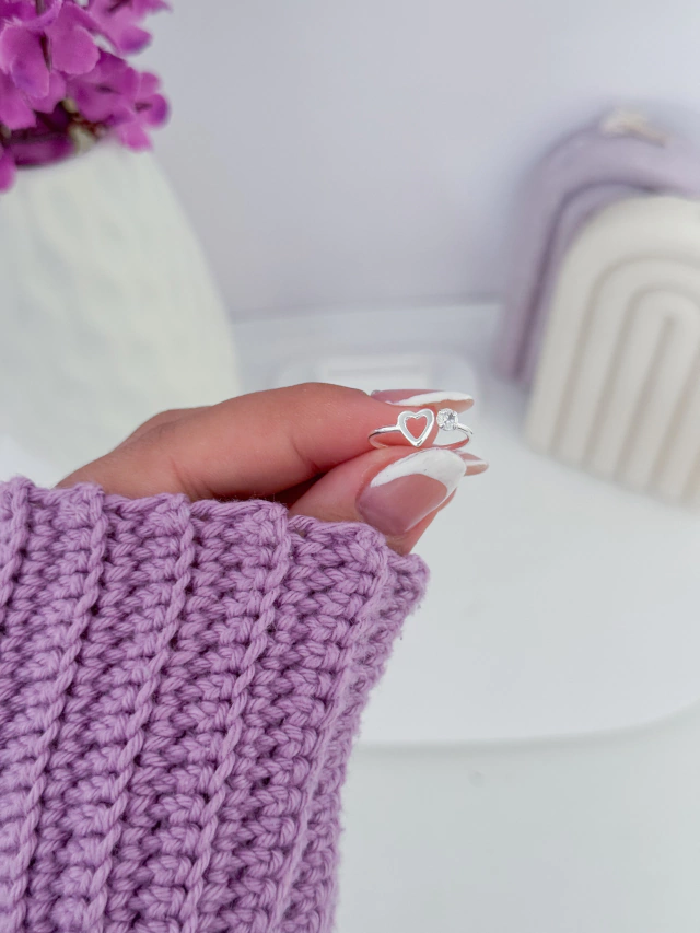 Anel falange coração com ponto de luz